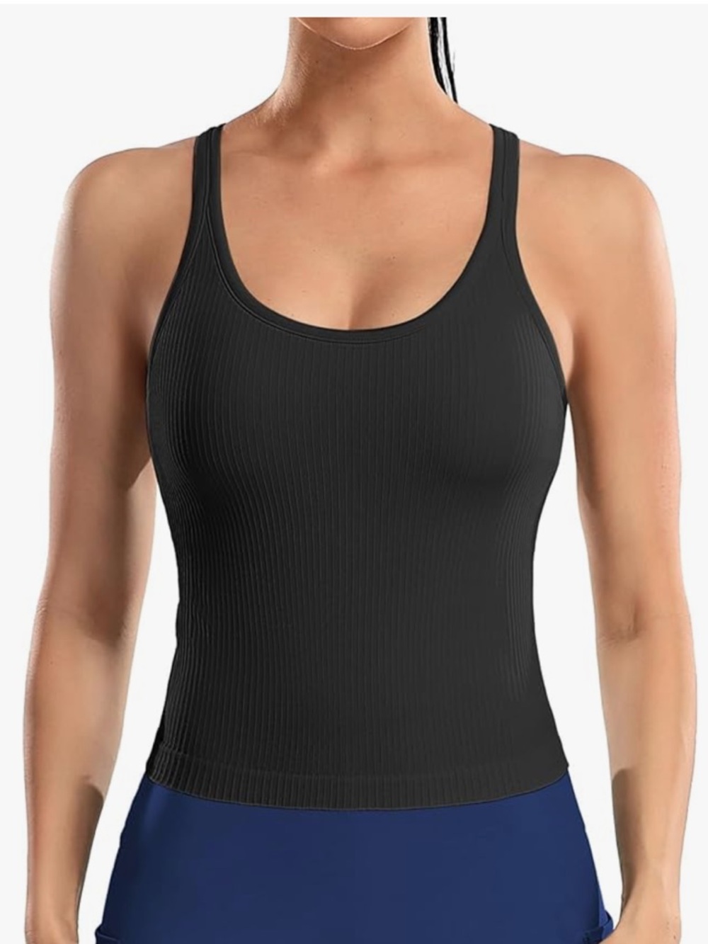 ATTRACO Women Ribbed Workout Crop Tops with Built in Bra black size S Like New